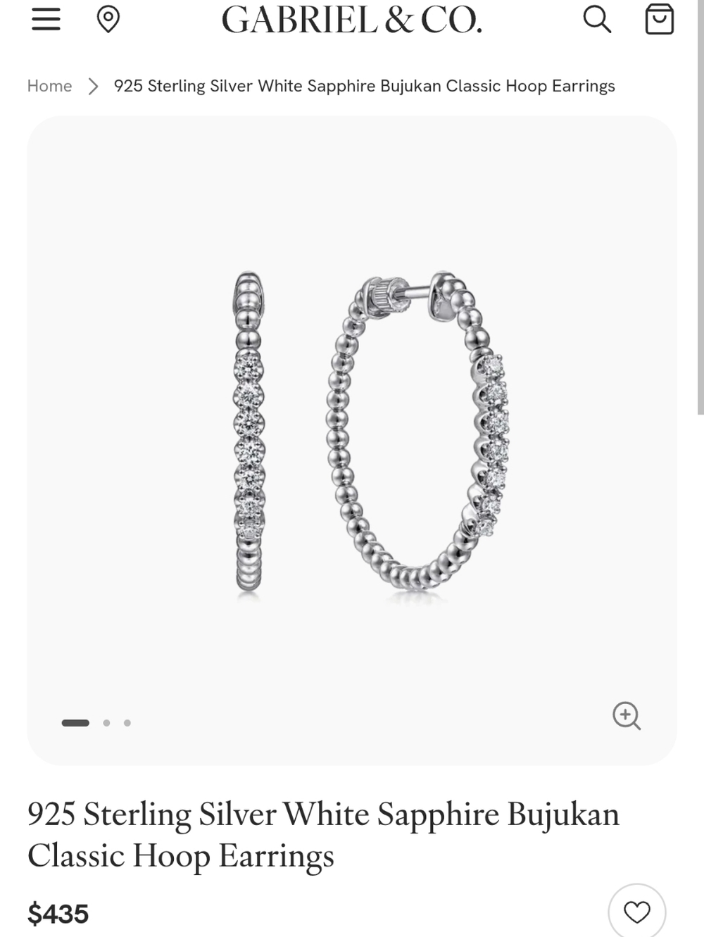 Sterling Silver White Sapphire Classic Hoop Earrings -925 Silver Gabriel & Co